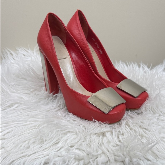 CHRISTIAN DIOR Red platforms mirrored heels 36 1/2 Vguc - Picture 2 of 11